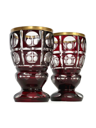 Pair of Antique Bohemian Overlay Crystal Goblets