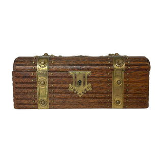 Antique Viennese Oak and Brass Jewelry Casket
