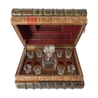 Rare Oversized Antique Book-Form Tantalus with Baccarat Decanter & Lalique Glasses