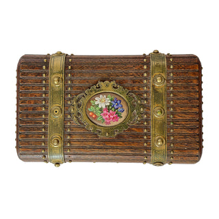 Antique Viennese Oak and Brass Jewelry Casket