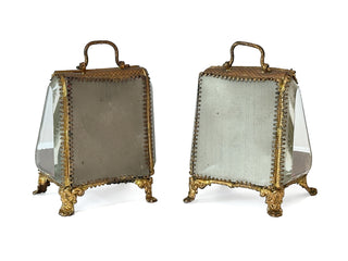 Antique French Jeweled Glass Casket – Red Tufted Silk Interior with Gilt Bronze Mounts
