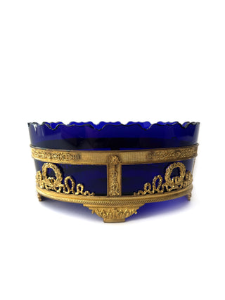 19c cobalt glass & bronze napoleon III jardinière