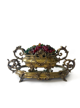 Czech Colored Glass Fruit Basket Jardiniere w/ Plateau