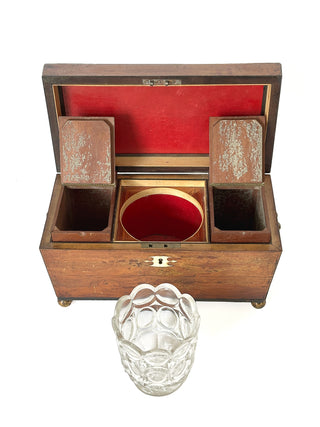 Antique Georgian Mahogany Tea Caddy with Glass Mixing Bowl – Circa 1820
