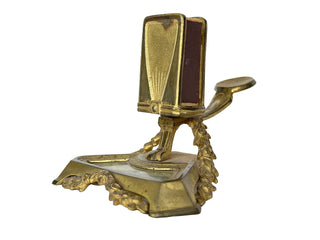 Antique French Bronze and Onyx Desk Pair — Convertible Candlestick or Ashtray with Companion Stand