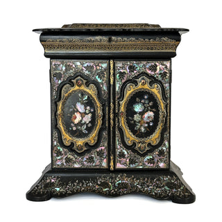 19th-Century English Papier-Mâché Jewelry & Needlework Cabinet
