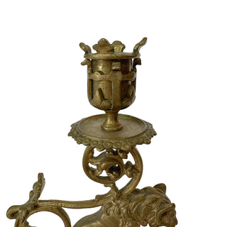 antique French Bronze Candlestick Pair | Lion & Serpent Motif | Mid-19th Century