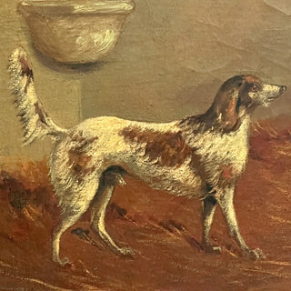 Equestrian and Sporting Oil Painting — Horse and Spaniel in Stable