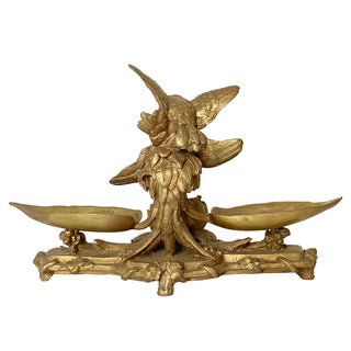 French gilt bronze inkwell and pen stand