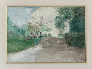 Early 20th Century French Watercolor Garden Scene