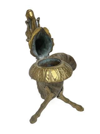 Rare 18th century bronze horse head and rams horn body inkwell