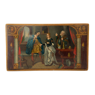 Antique French Hand-Painted Wooden Box – Renaissance Courtship Scene, France, 19th Century