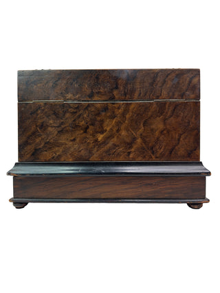 Victorian Burl Walnut and Brass-Mounted Writing Slope with Inkwells – c. 1870