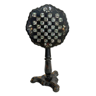 Victorian Papier-Mâché Tilt-Top Game Table with Mother-of-Pearl Inlay
