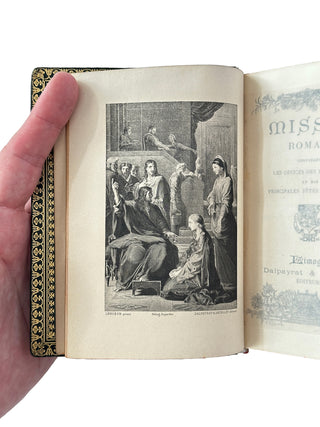 Antique French Roman Missal – Green Morocco Leather with Moiré Silk Endpapers, Illustrated