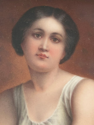 Antique German Porcelain Portrait – After “Contemplation” by Adolphe Piot