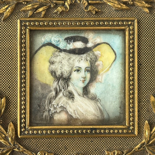 19th-Century French Gilt Bronze Box with Miniature Portrait