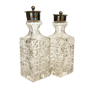 Victorian Cut Crystal & Silverplate Cruet Set – 5 Bottles in Caddy
