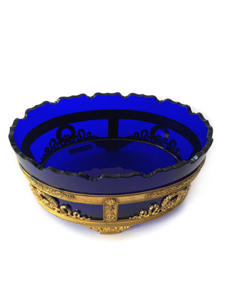 19c cobalt glass & bronze napoleon III jardinière