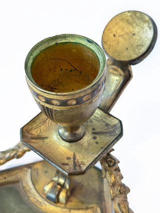 Antique French Bronze and Onyx Desk Pair — Convertible Candlestick or Ashtray with Companion Stand