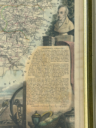 Framed 19th-Century French Map – “Dépt. de la Gironde” by V. Levasseur, Hand-Colored, c. 1847
