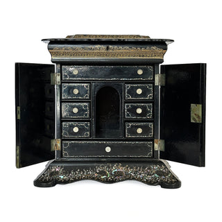 19th-Century English Papier-Mâché Jewelry & Needlework Cabinet