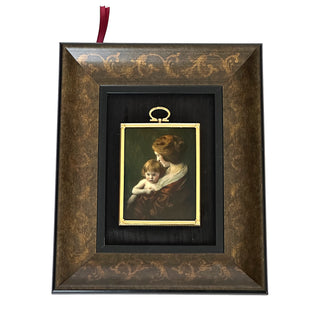 Hand-Painted French Portrait Miniature on Milk Glass – Mother and Child