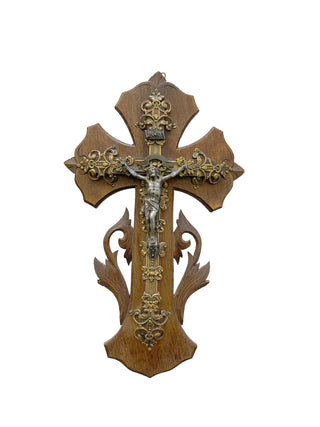 19c French wood carved Cross