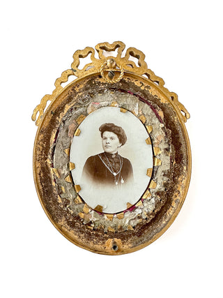 Antique French Bronze Bow-Top Portrait Frame