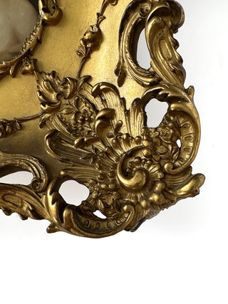 Antique Hand-Painted Porcelain Portrait Plaque – Lady with Flowing Hair in Ornate Gilt Wood Rococo Frame, Marked MHR