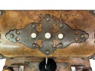 Victorian Burl Walnut and Brass-Mounted Writing Slope with Inkwells – c. 1870