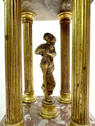 Grand Tour Architectural Souvenir – Gilt Bronze & Rouge Marble Temple with Warrior Figure