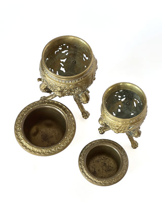 Antique French Bronze Desk Standish – Inkwell Set with Figural Mask Detail, c. 19th Century