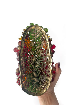 Czech Colored Glass Fruit Basket Jardiniere w/ Plateau