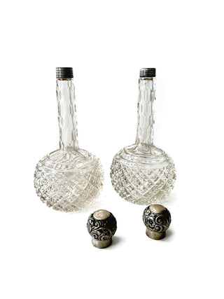 Pair Victorian cut crystal globe perfume bottles