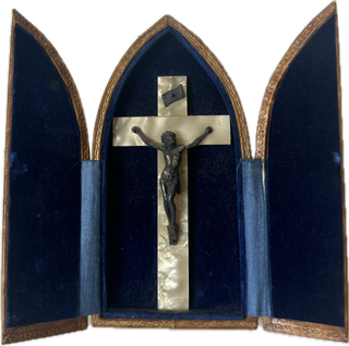 Antique French travel crucifix shrine