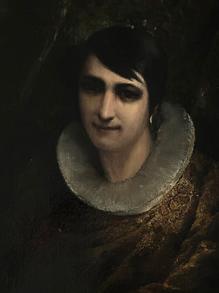 Portrait of a Woman in Renaissance Dress — Signed S. J. Bruyn, Antwerp (1882)