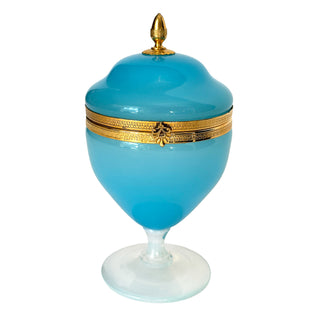 French blue opaline glass covered urn