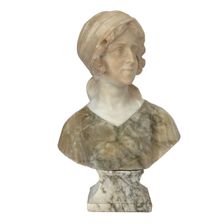 Antique Italian Alabaster & Marble Bust, Signed “Prof. Mantry” (c.1890–1910)