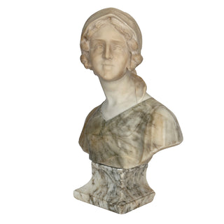 Antique Italian Alabaster & Marble Bust, Signed “Prof. Mantry” (c.1890–1910)