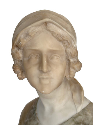 Antique Italian Alabaster & Marble Bust, Signed “Prof. Mantry” (c.1890–1910)