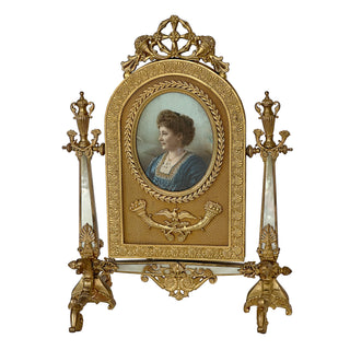 French Ormolu & Mother-of-Pearl Easel Mirror with Interchangeable Miniature, c. 1880–1890