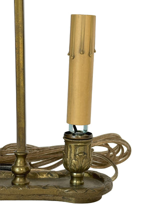 Vintage Petite Bouillotte Lamp with Red Tole Shade – Two-Light Brass Candle