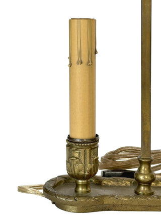 Vintage Petite Bouillotte Lamp with Red Tole Shade – Two-Light Brass Candle