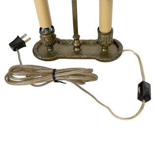 Vintage Petite Bouillotte Lamp with Red Tole Shade – Two-Light Brass Candle