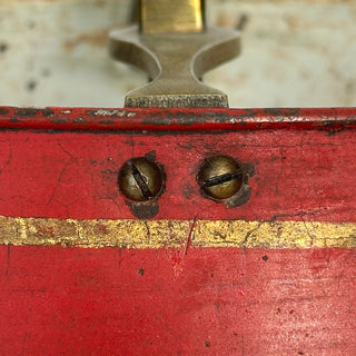 Vintage Petite Bouillotte Lamp with Red Tole Shade – Two-Light Brass Candle