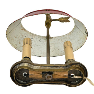 Vintage Petite Bouillotte Lamp with Red Tole Shade – Two-Light Brass Candle