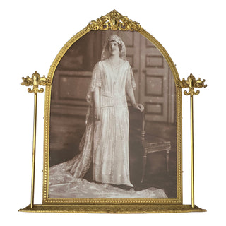 Antique Gilt Brass Cathedral-Arch Photo Frame with Velvet Backing – c.1910