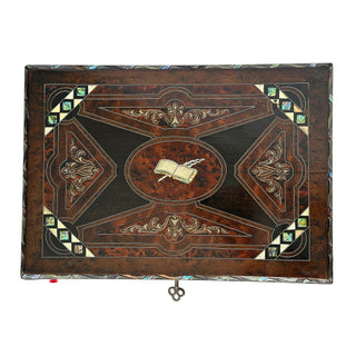 Victorian Burr Walnut & Mother-of-Pearl Writing Slope with Secret Compartments — c.1860