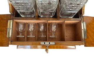 Restored Victorian Oak Tantalus Drinks Cabinet with Crystal Decanters & Working Key